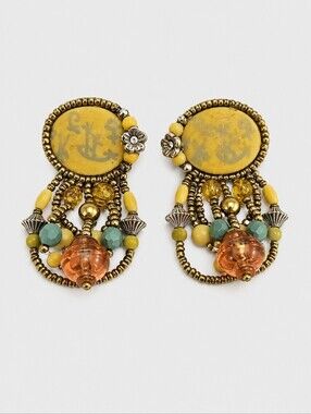 VTG CHIPITA 1980s Artisan Acrylic Beaded Festival Dangle Post Earrings